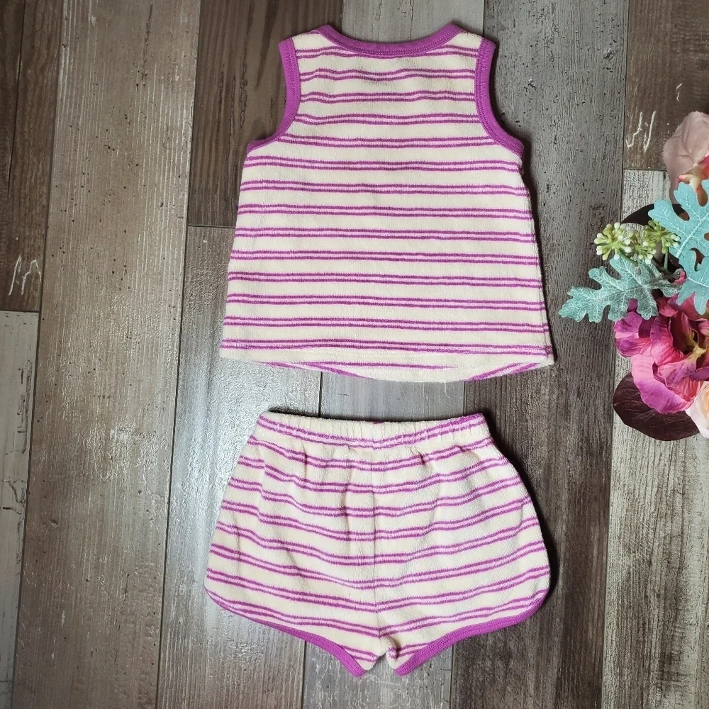 Cat & Jack Baby Girl 2pc Terry Tank Top & Shorts Set Purple & Cream Striped NWOT